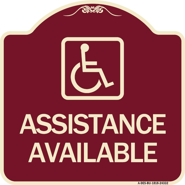 Assistance Available W/ HandicapHeavy-Gauge Aluminum Architectural Sign, 18" x 18", BU-1818-24332